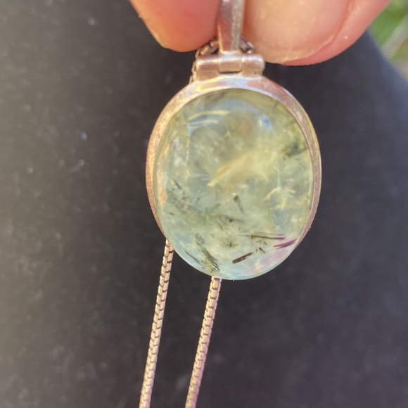SUPERB GREEN PRENITE! PENDANT Sterling Silver 925 - Picture 2 of 7